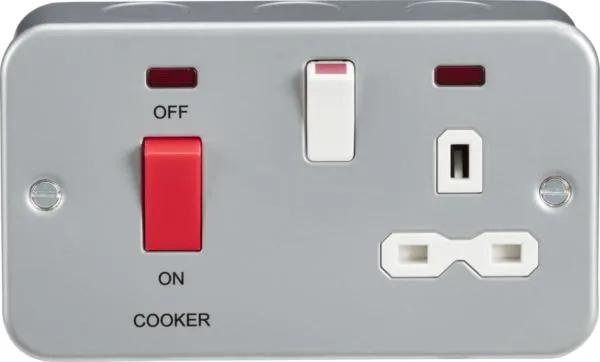 Metal Clad 2G 45A DP Cooker Switch and 13A Switched Socket with Neons
