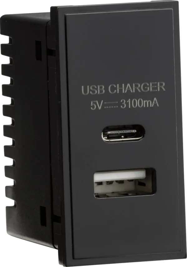 Dual USB Charger (3.1A) Module 25 x 50mm – Black (Black)