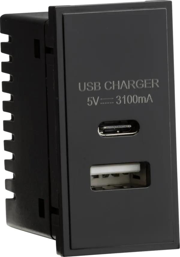 Dual USB Charger (3.1A) Module 25 x 50mm – Black (Black)