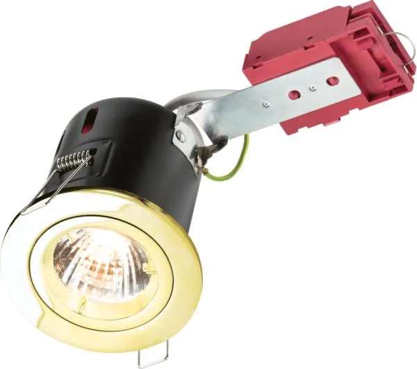 230V IP20 50W Fixed GU10 IC Fire-Rated Downlight in Brass