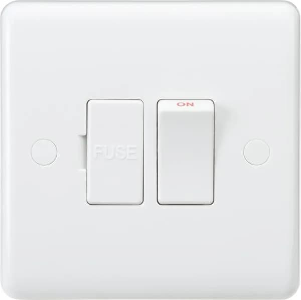 Curved Edge 13A Switched Fused Spur Unit with Flex Outlet from Base (White)