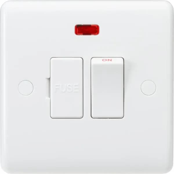 Curved Edge 13A Switched Fused Spur Unit with Neon (White)