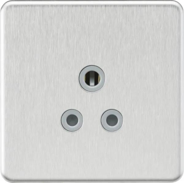 5A Round Socket Brushed Chrome with Grey Insert (Brushed Chrome Grey)