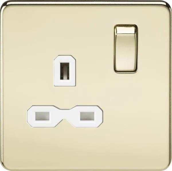 1 Gang socket polished brass with white insert (Polished White Brass)