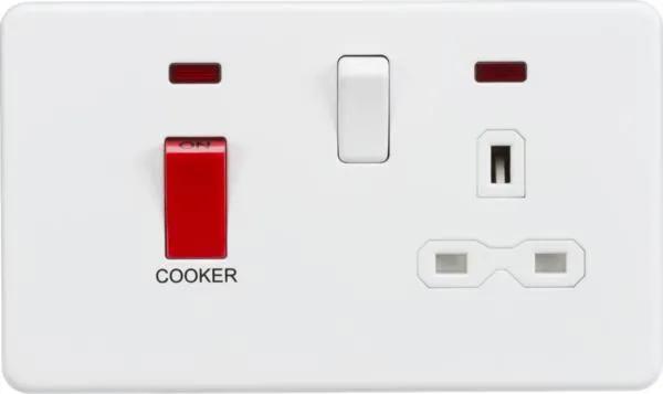 Switched socket with neons matt white (White)