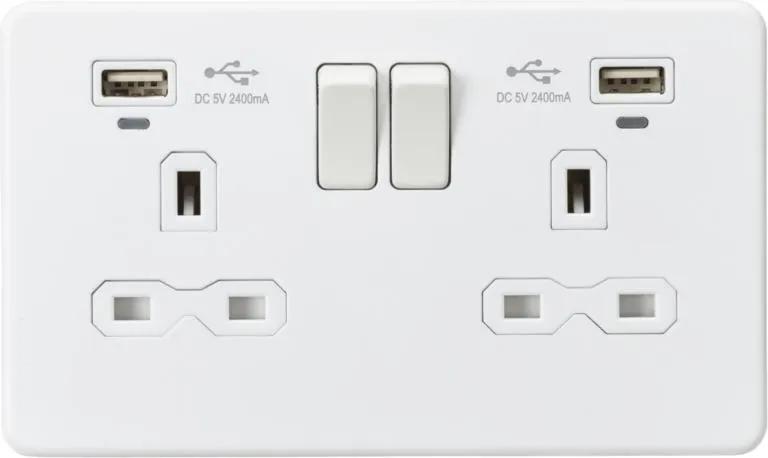 2 Gang Socket USB LED Charge Indicators – Matt White