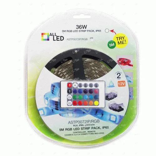 StripPackRGB – ASTP0072IP/RGB – 5M 36W IP65 RGB LED Strip Blister Pack (7.2W/m)