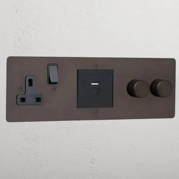Corston 2G Dimmer + USB A+C Fast Charge + Single Socket (Bronze Black)