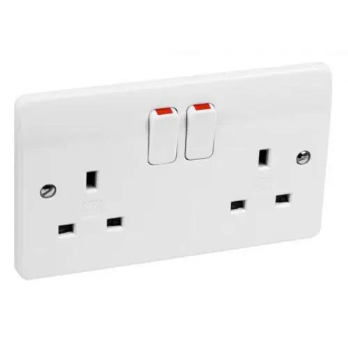 MK Logic Plus 13A 2-Gang DP Switched Plug Socket White