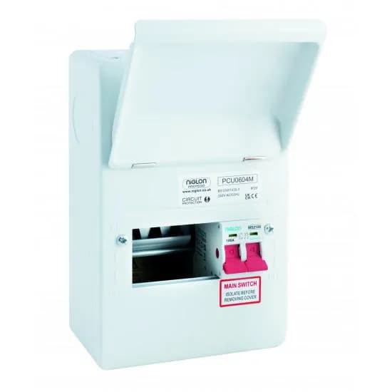 Niglon PCU0604M 4 Way Consumer Unit with 100A Mains Switch