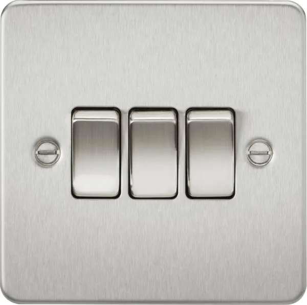 Flat Plate 10AX 3G 2-way switch – brushed chrome (Brushed Chrome)