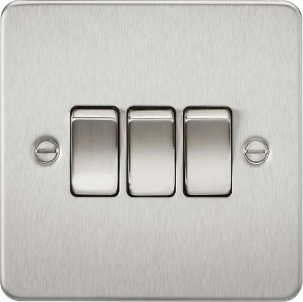 Flat Plate 10AX 3G 2-way switch – brushed chrome (Brushed Chrome)
