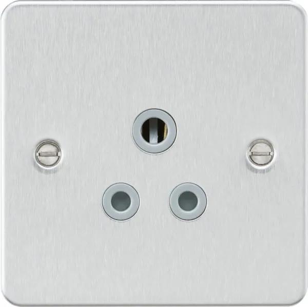 Flat plate 5A unswitched socket – brushed chrome with grey insert (Brushed Chrome Grey)