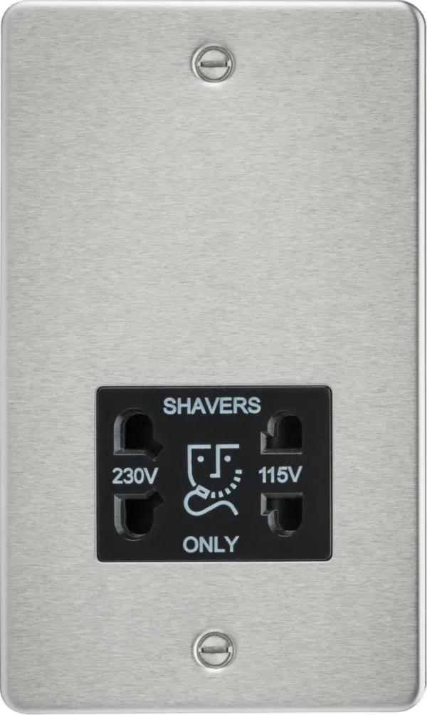 Flat Plate 115/230V dual voltage shaver socket – brushed chrome with black insert (Brushed Chrome Black)