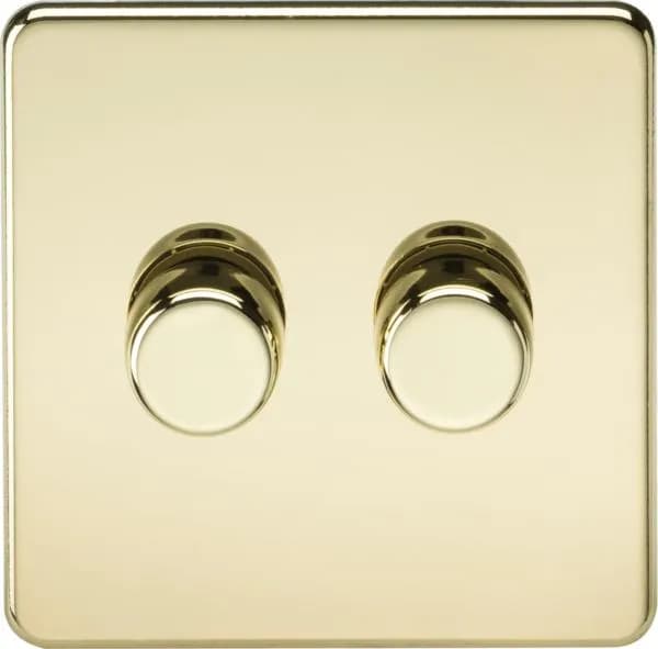 Screwless 2G 2-way 10-200W (5-150W LED) trailing edge dimmer – Polished Brass (Polished Brass)