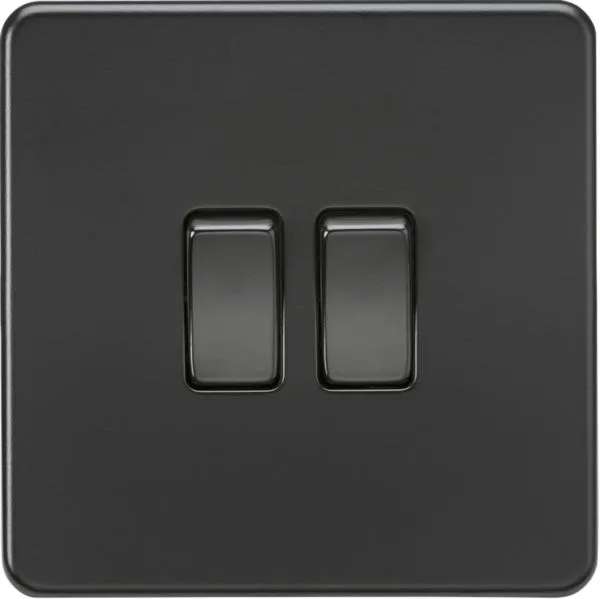 Screwless 10AX 2G 2-Way Switch – Matt Black with black rockers