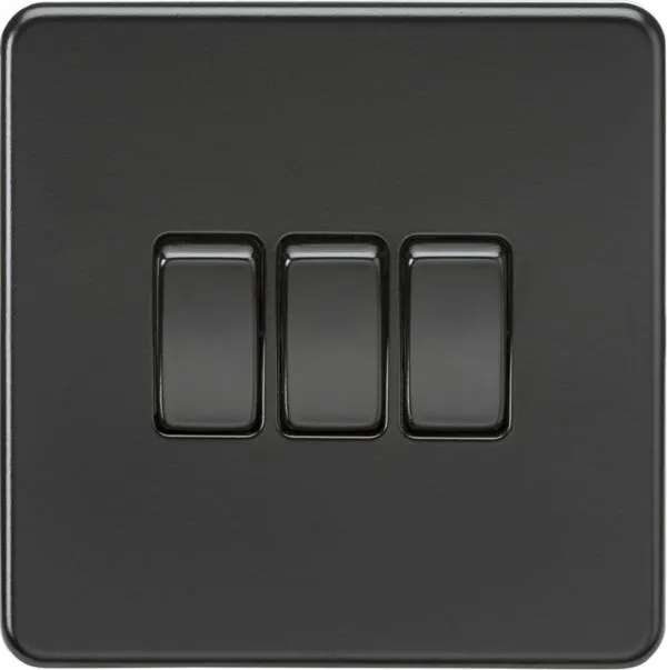Screwless 10AX 3G 2-Way Switch – Matt Black with black rockers
