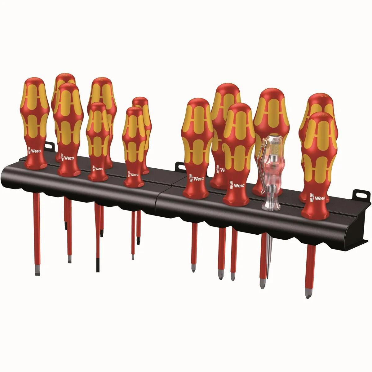 Wera 14 Piece 100 Kraftform Plus VDE Screwdriver Set With Racks