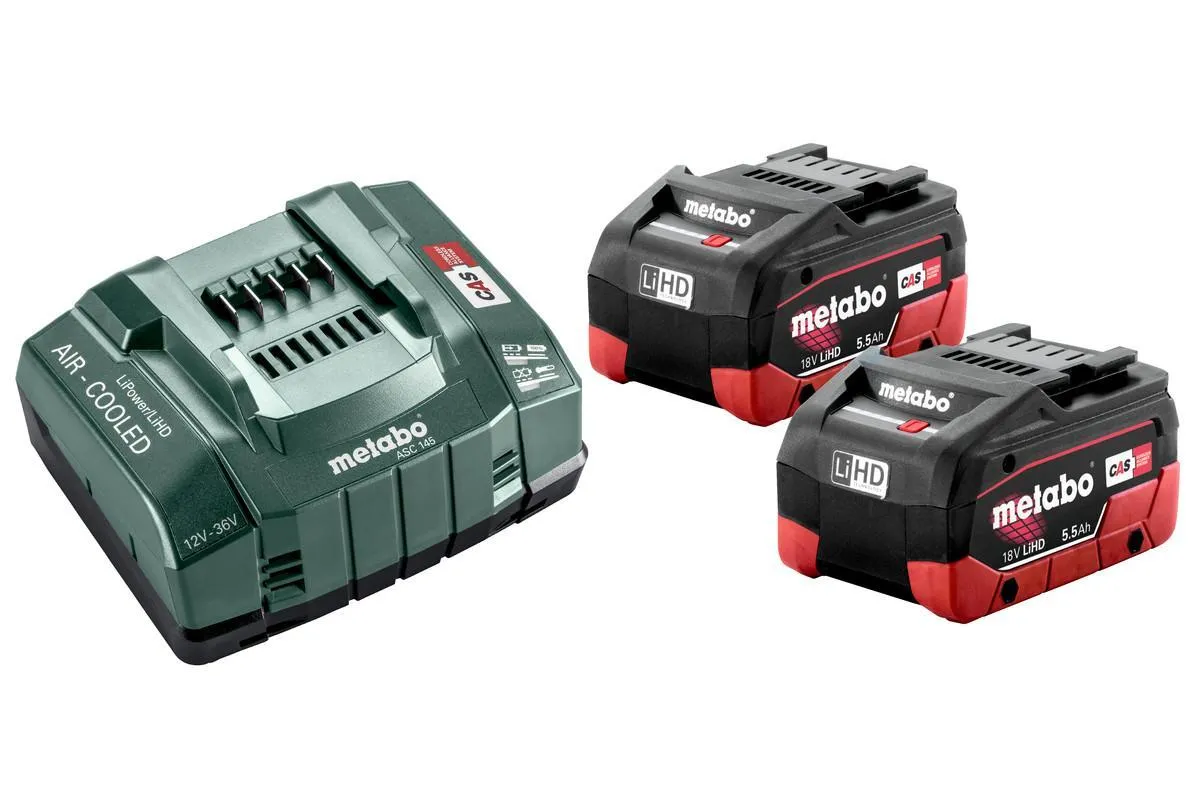 Metabo Basic Set 2 x 18V LiHD 5.5Ah Battery Kit With ASC 145 Charger