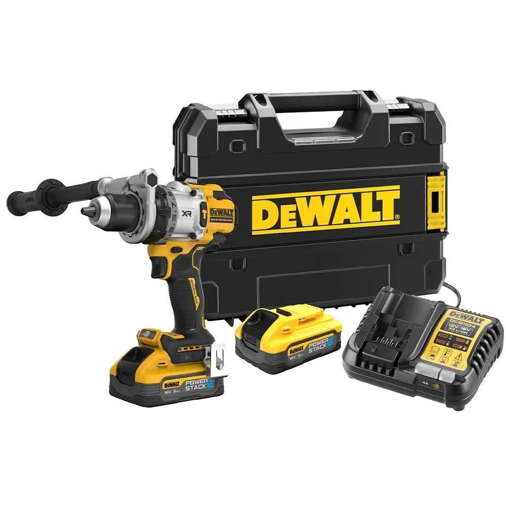 DeWALT DCD1007H2T-GB 18V Hammer Drill With 2x 5Ah POWERSTACK Batteries