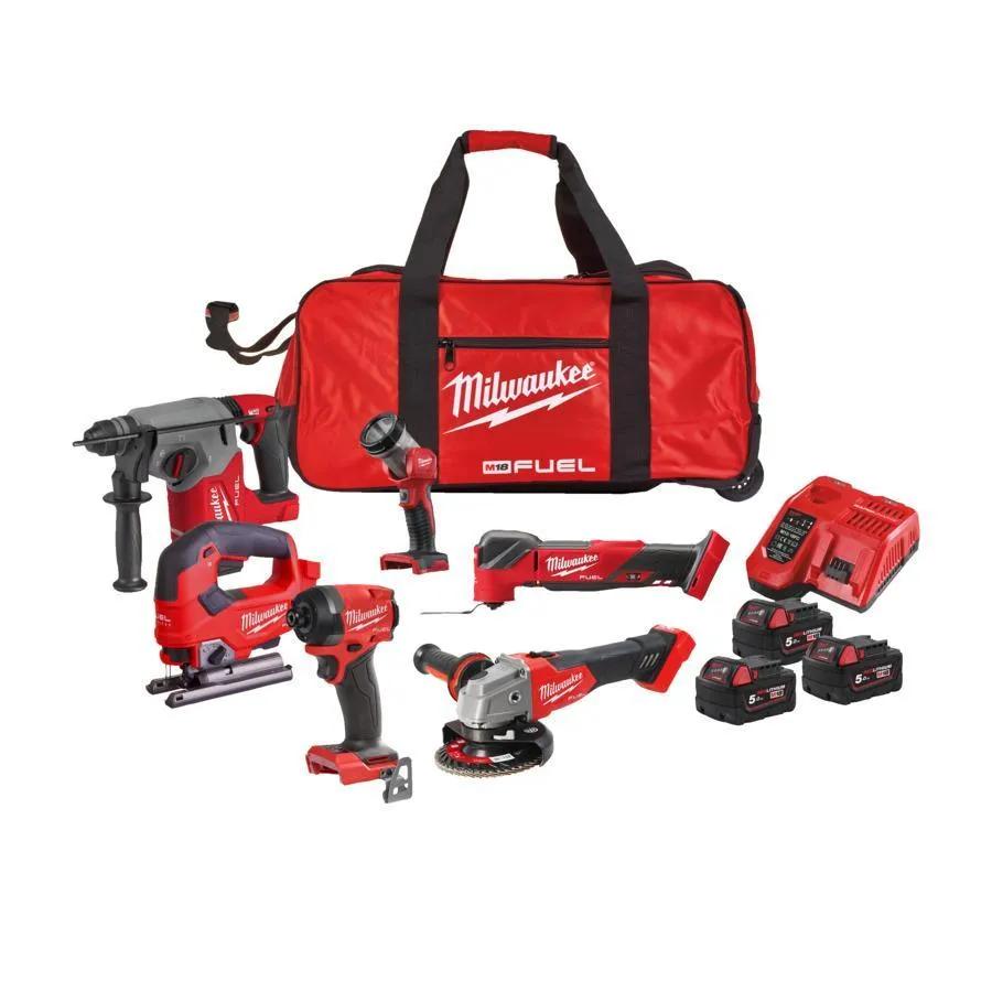 Milwaukee M18FPP6L3-503B 18V Fuel Brushless 6 Piece Tool Kit With 3x 5.0Ah Batteries