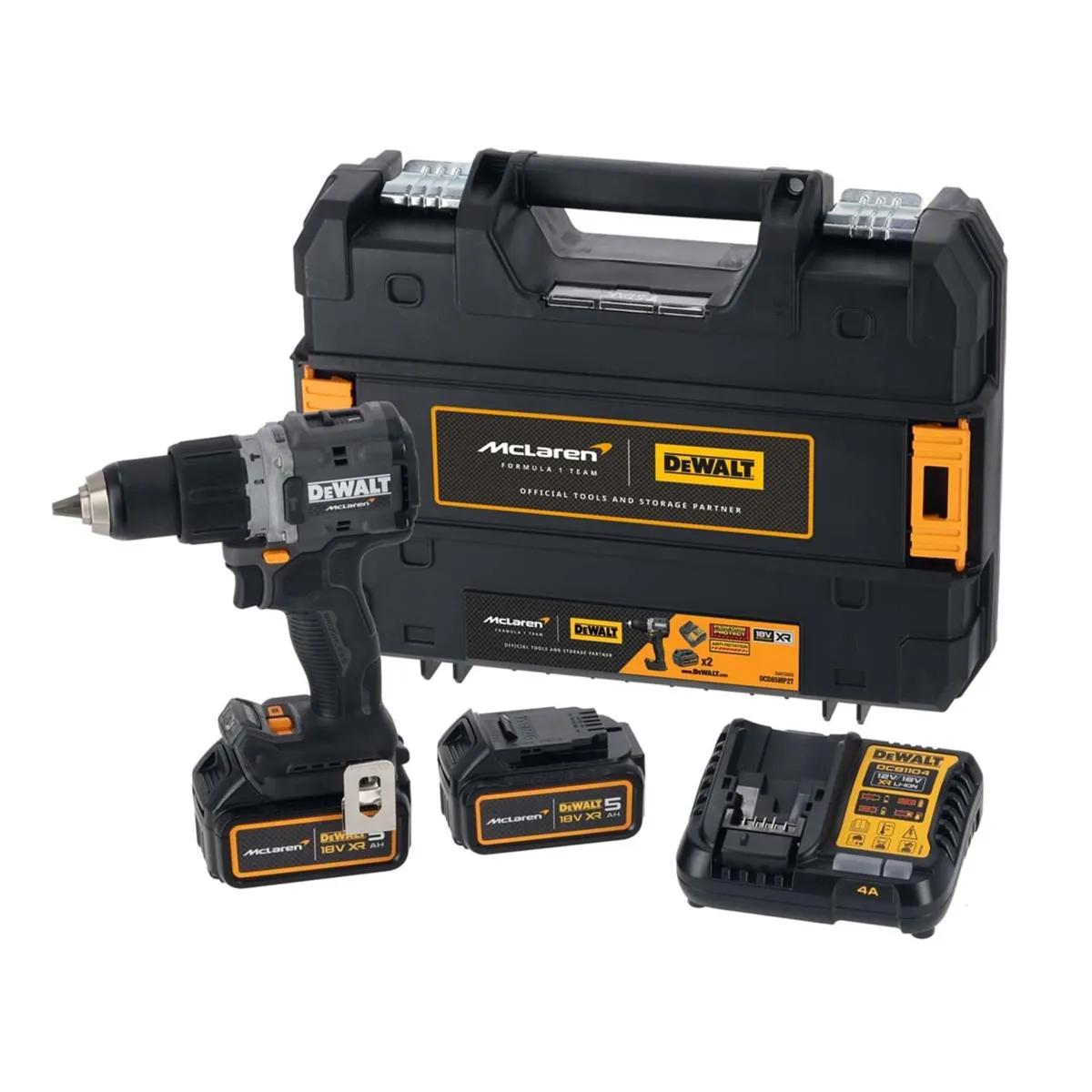DeWALT DCD85MP2T McLaren F1 18V XR Brushless Combi Drill With 2 x 5.0Ah Batteries